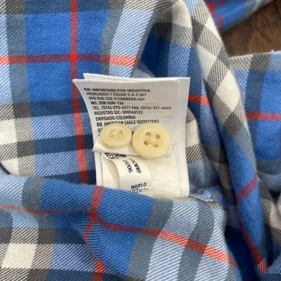 American Eagle Shirt Large Blue Plaid Casual Button-Front Long Sleeve Men's - Picture 13 of 13